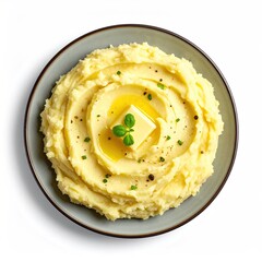 Plate of Mashed Potatoes with Butter Isolated on a White Background