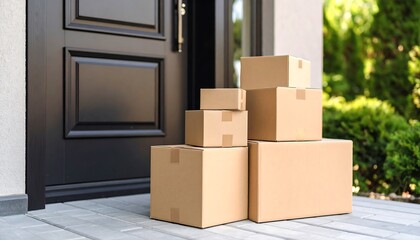 Packages stacked neatly on a porch