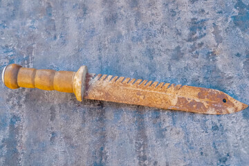 antique rusty knife iron oxide flakes on the surface of the knife