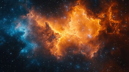 Fototapeta premium A vibrant cosmic cloud with shades of blue and orange, illuminating the night sky with stellar beauty and endless mysteries.