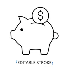 A piggy bank icon in minimalist style with editable stroke. Finance symbol, money saving element, banking object, wealth concept, cash deposit pictogram, economic design, budget graphic