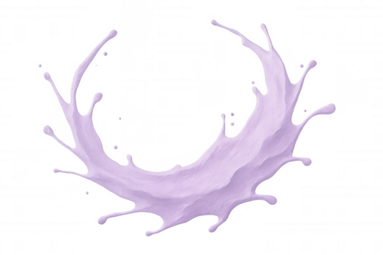 Purple creamy liquid swirling, forming dynamic arc with fluid motion on transparent backdrop