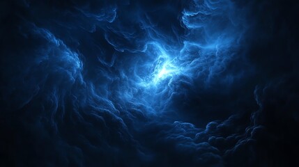 A blue heavenly Abstract background illustration with swirling mist and ethereal clouds, elements of neon blue, Nebula universe concept