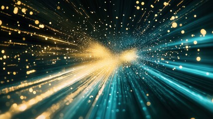 Dynamic light streams with golden sparks and blue rays create a vibrant, energetic atmosphere for your creative projects.