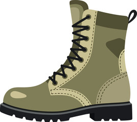 Tan combat boot military style lace up footwear rugged outdoor adventure gear vector