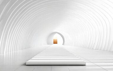 Obraz premium White curved tunnel with a bright end showing modern architecture