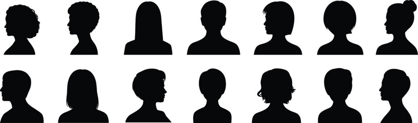 Collection of Female Head Silhouettes with Diverse Hairstyles woman profile
