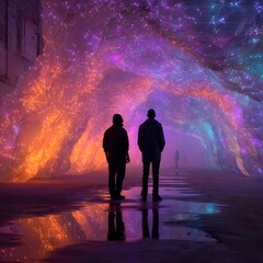 Fototapeta premium Vibrant immersive light and color installation high resolution picture