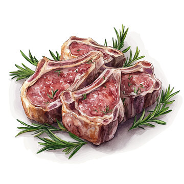watercolor lamb chops with rosemary clip art preview