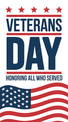 Patriotic American holiday tribute banner with the national flag and stars, a design honoring all who have served in the military forces