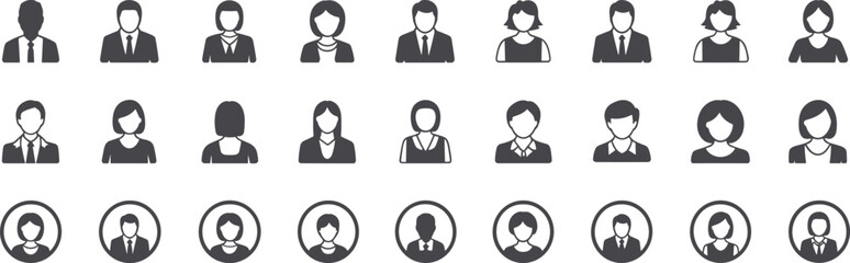 Set of Business People Icons in Three Rows grid illustration