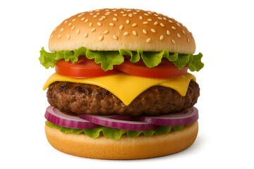 Cheeseburger with Melted Cheese, Tomato, and Onion – Classic Beef Burger