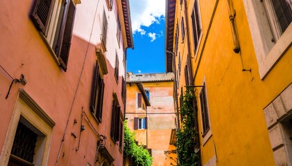 Fototapeta premium Narrow alleyway between colorful buildings