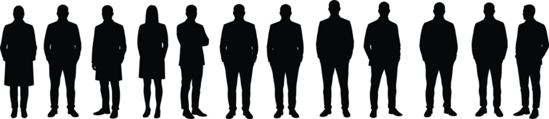 Silhouettes of Eleven Standing Adult Men and One Woman illustration background