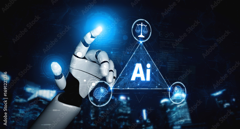 Poster ai brain processes big data with generative ai, llms, and machine learning to support business decis
