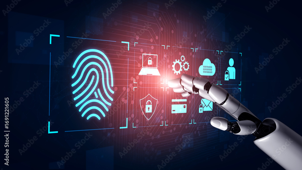 Poster ai-enhanced authentication system protects digital identity using biometrics, encryption, and access