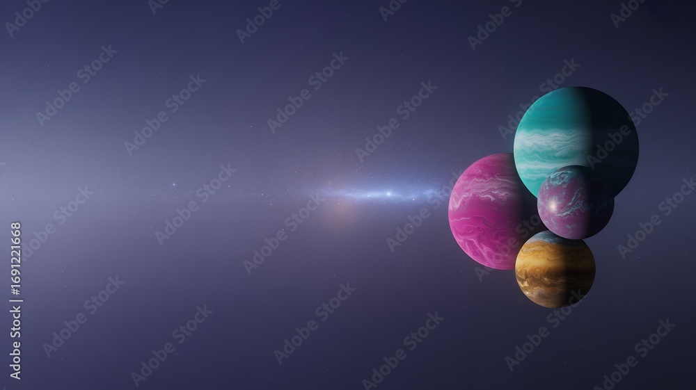 Aufkleber three abstract colorful spheres with a glowing light effect in a dark atmospheric background