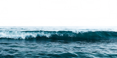 Blue ocean wave crashing with digital glitch effect isolated on a transparent background
