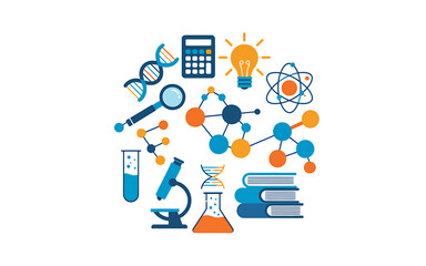 Flat design illustration of scientific elements and data visualization