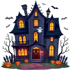 Spooky Haunted House Cartoon PNG