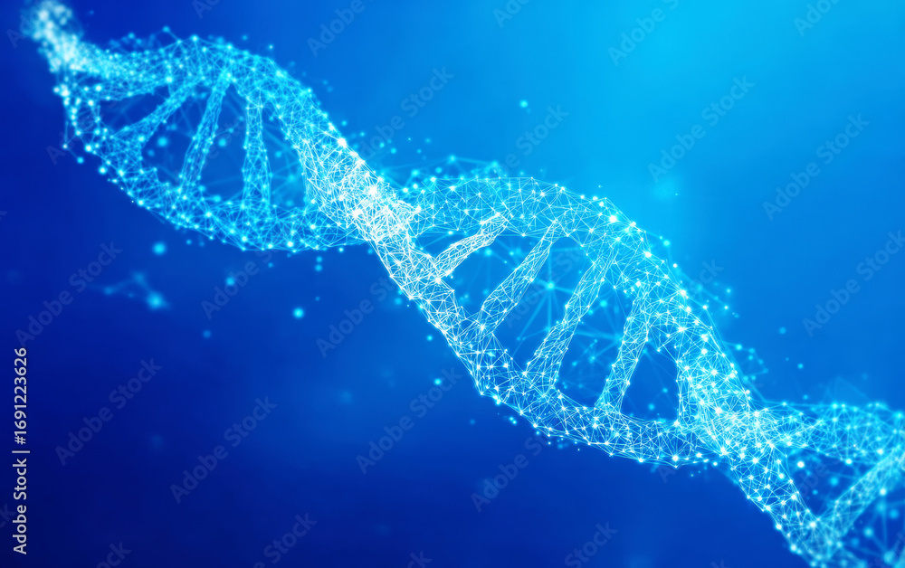 Poster visual representation of a dna double helix structure in blue tones