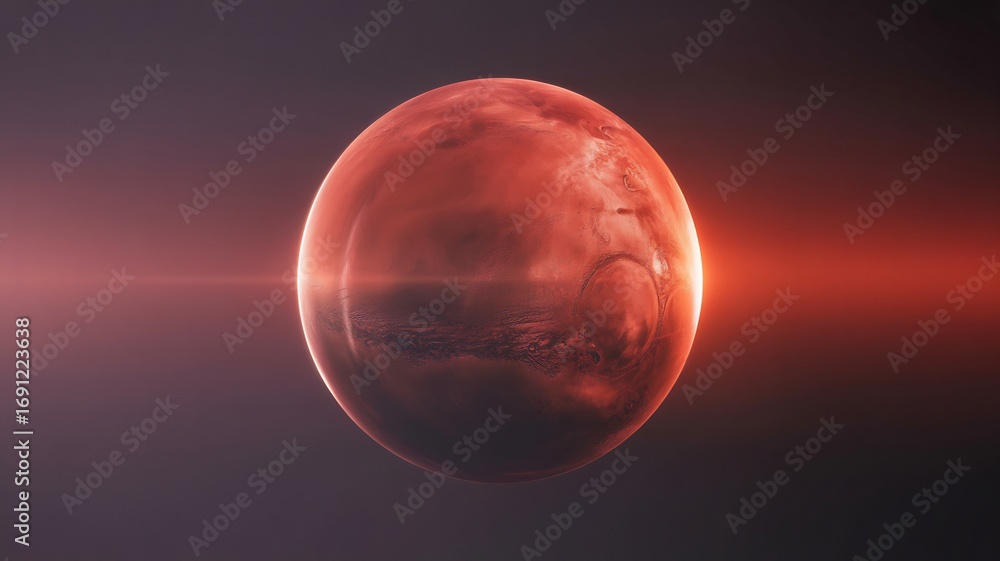 Aufkleber mysterious glowing red orb with lens flare against a dark atmospheric and abstract background