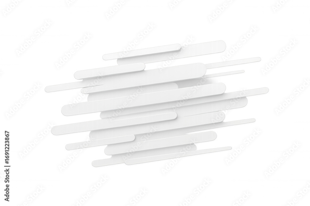 Poster translucent white rounded forms layering dynamically, generating clean minimalist graphic compositio