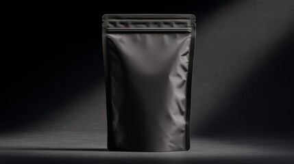 Blank matte black dog food bag template with resealable zip. Dog food mockup