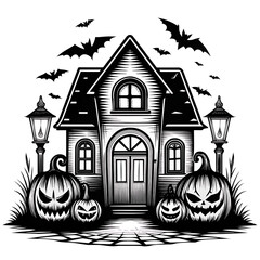 halloween house with pumpkin