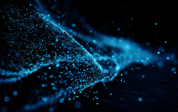 Abstract Blue Particles Streaming in a Futuristic Digital Space