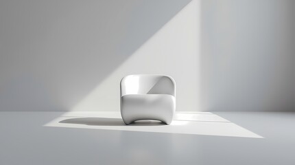 Minimalist white chair in an empty room, modern interior design with white window