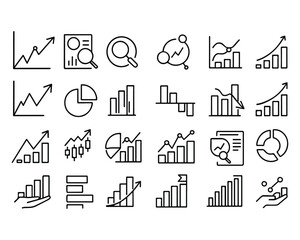 Fototapeta premium Set of outline icons related to charts. Linear icon collection