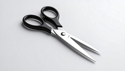 Pair of black-handled scissors on a light gray surface