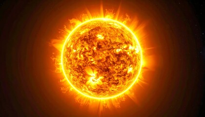 A vibrant, digitally rendered image of the sun ablaze. 