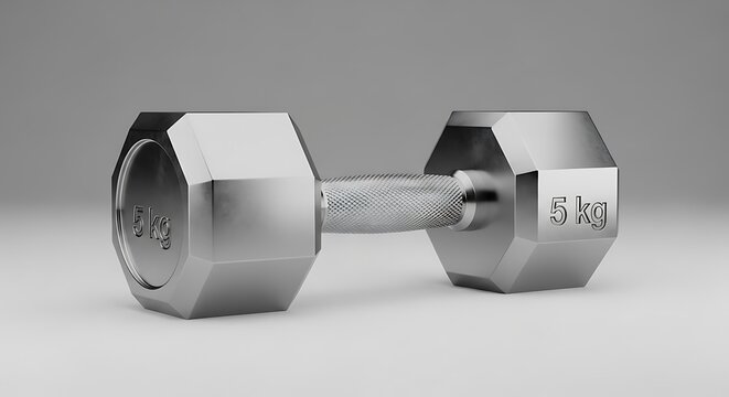 Five kilogram dumbbell for fitness strength training and workout equipment silver metal