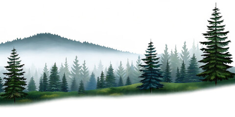 Fototapeta premium Dark mountain hills with pine spruce trees isolated on a transparent background pine trees