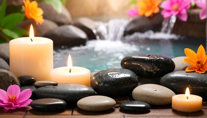 Obraz premium Peaceful spa scene with candles and stones