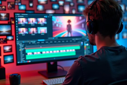 Chaotic but Artistic: A Person Editing Videos Surrounded by Scattered Images and Clips on a Computer Screen