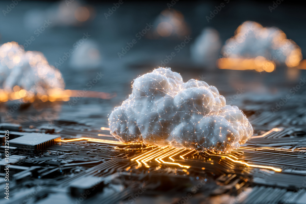 Aufkleber digital cloud computing concept with futuristic technology elements on a circuit board