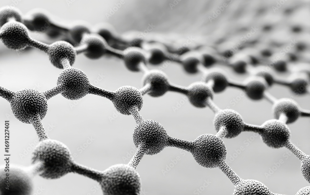 Poster graphene structure showing atomic arrangement and hexagonal lattice