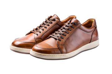 A pair of brown leather casual shoes isolated on transparent background, offering a stylish and comfortable option for mens everyday fashion needs