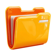 Orange folder shows glossy texture, casts soft shadows, symbolizing digital data storage. Perfect for website design, presentations, and software promotion.