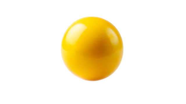 Vibrant yellow ball isolated on transparent background, ideal for sports, games, or decorative purposes, radiating energy and positivity