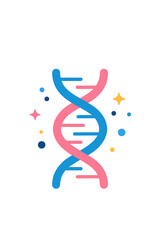 Stylized DNA Helix Vector with Floating Molecular Elements &ndash; Flat Design on White Background
