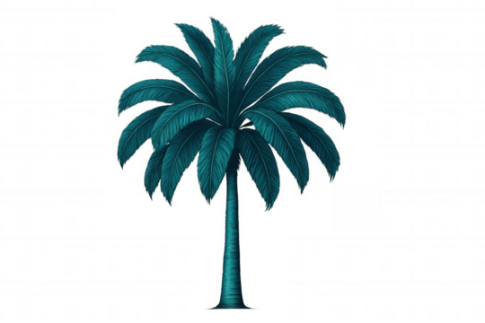 Teal palm tree isolated on transparent background, perfect for summer and tropical-themed projects