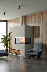 Large luxury modern minimal bright interiors room mockup illustration 3D rendering
