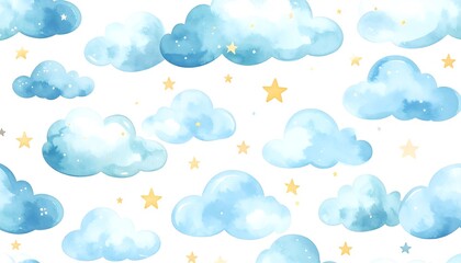 Pastel clouds and stars pattern