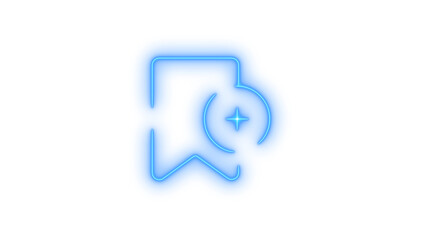 Illustration of bookmark with plus sign neon icon isolated on transparent background glowing symbol for adding to favorites or saving content with a bright, modern design