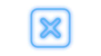 Obraz premium Illustration of neon blue cross in a rounded square isolated on transparent background, glowing with a soft light, creating a modern and minimalist design element