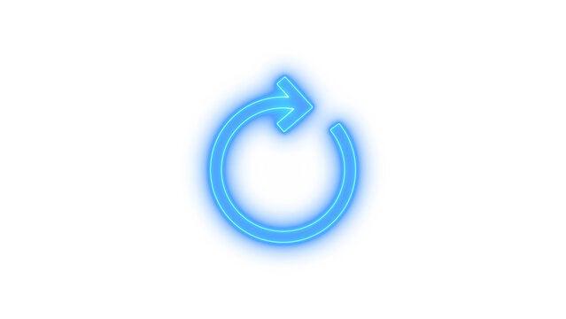 Illustration of glowing blue neon clockwise refresh icon isolated on transparent background circular arrow symbol for reload or update vector illustration